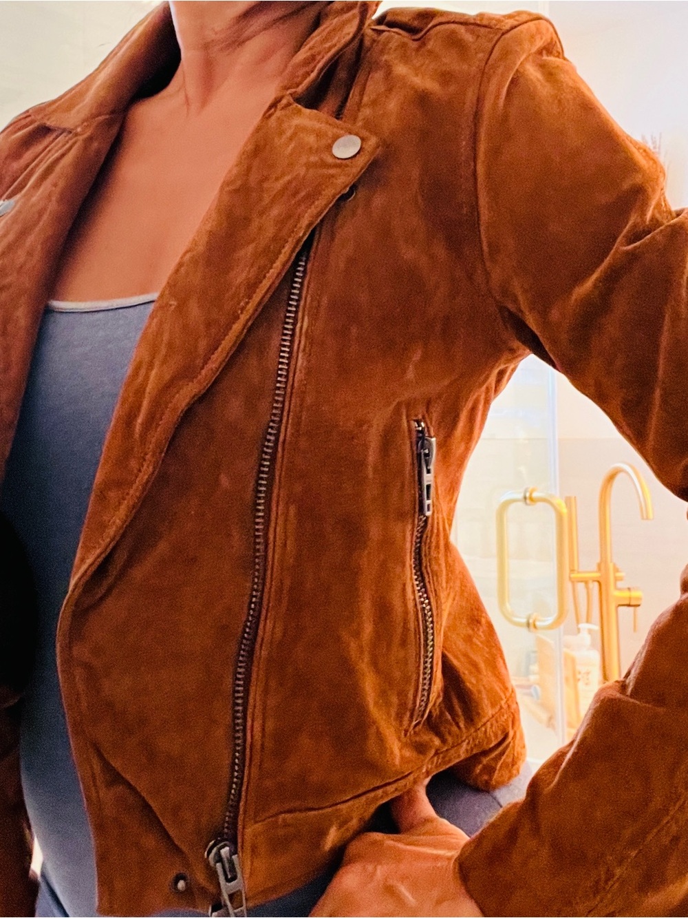 Blank NYC Rust Brown Suede Moto Jacket